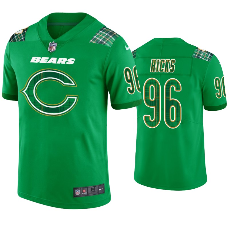 Akiem Hicks Chicago Bears #96 Jersey St. Patricks Day Kelly Green Lucky - Men - Cocomos