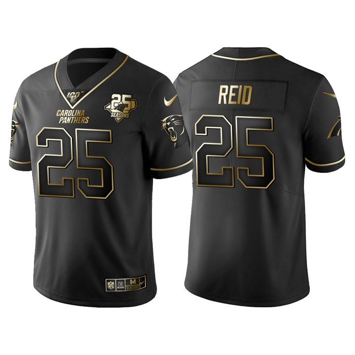 Carolina Panthers Eric Reid 25th Anniversary Black Gold Logo Jersey