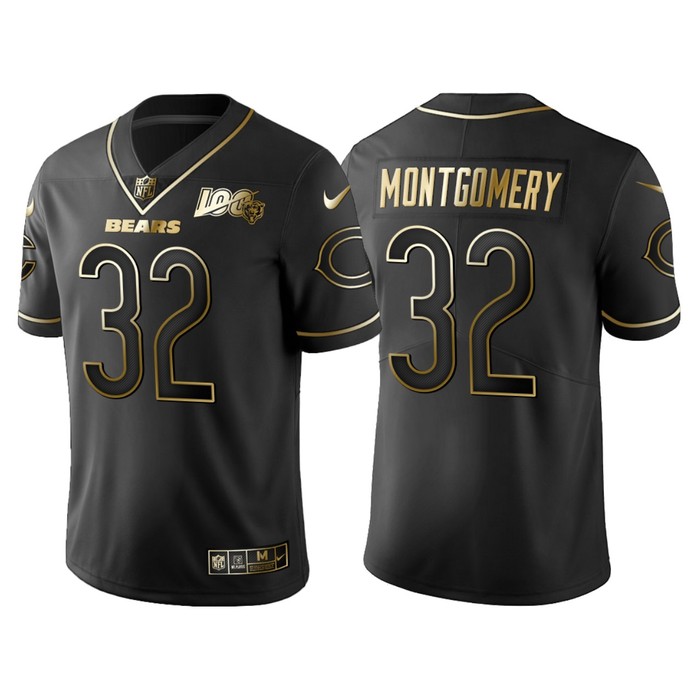 Chicago Bears David Montgomery 100th Anniversary Black Gold Logo Jersey