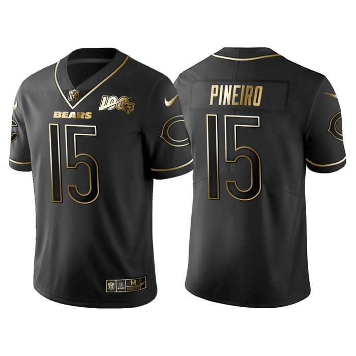 Chicago Bears Eddy Pineiro 100th Anniversary Black Gold Logo Jersey