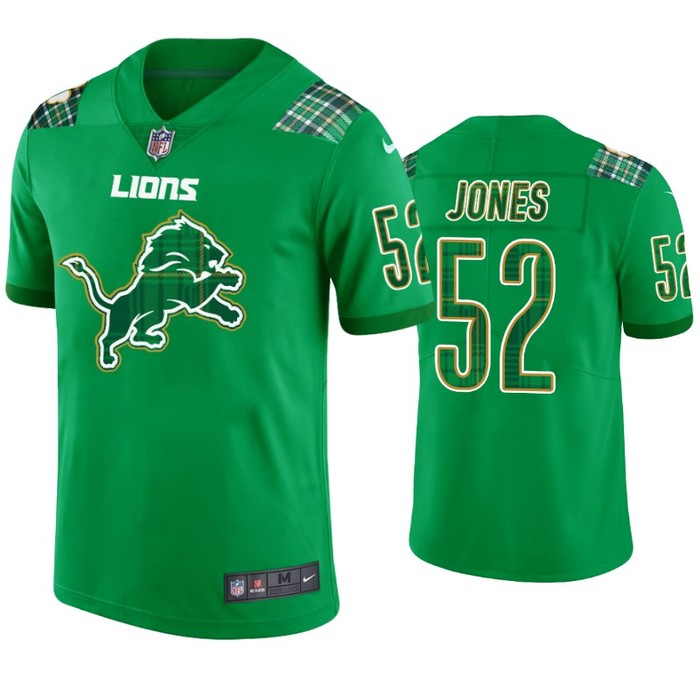 Christian Jones Detroit Lions #52 Jersey St. Patricks Day Kelly Green Lucky - Men