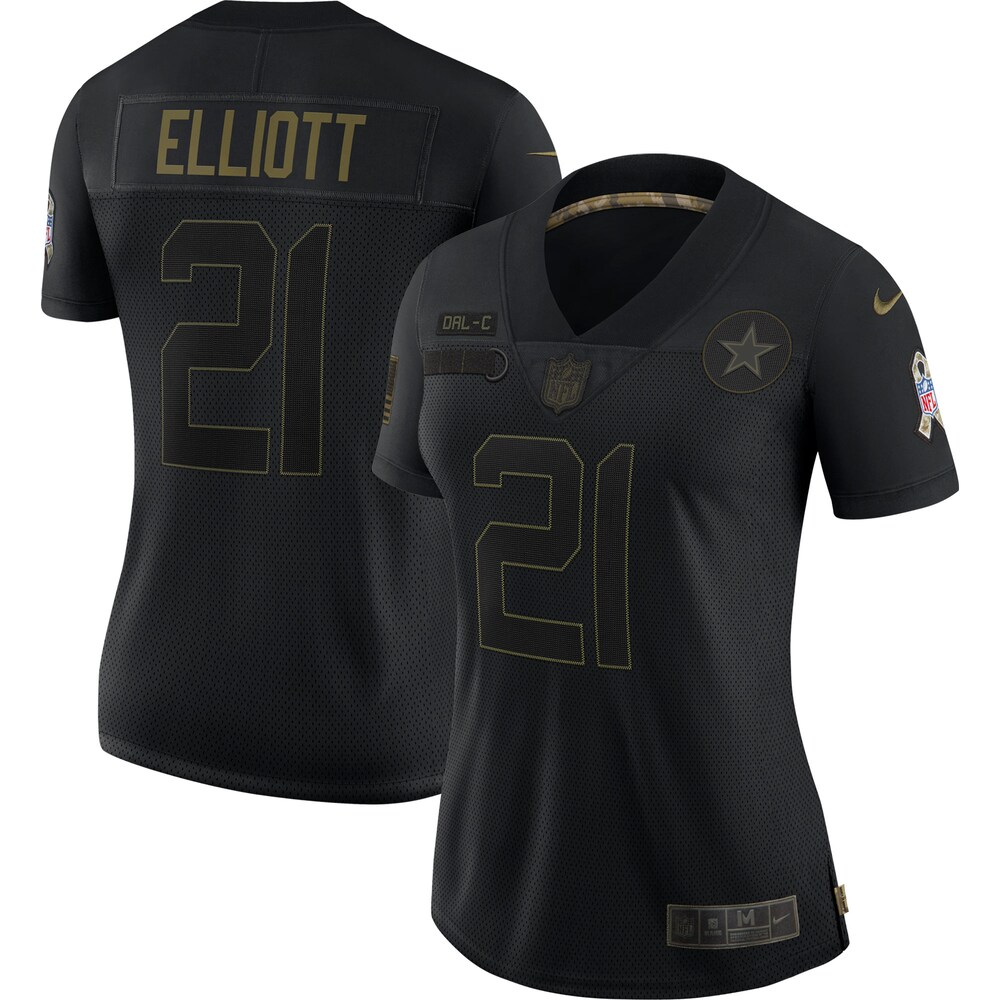 Ezekiel Elliott Dallas Cowboys Womens 2020 Salute To Service Limited Jersey - Black - Cocomos