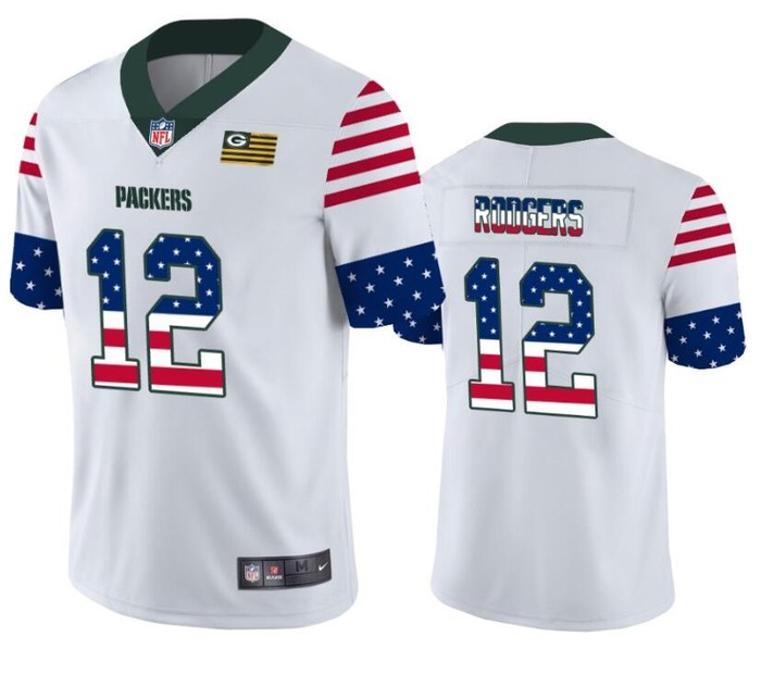 Green Bay Packers 12 White Throwback Flag Jersey - Cocomos