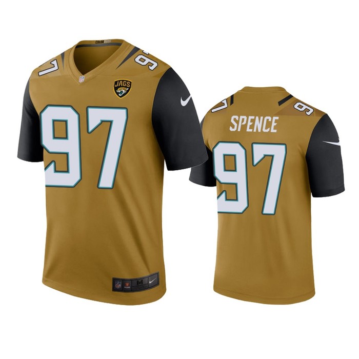 Jacksonville Jaguars Akeem Spence Gold Color Rush Legend Jersey - Cocomos