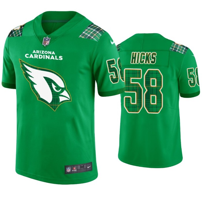 Jordan Hicks Arizona Cardinals #58 Jersey St. Patricks Day Kelly Green - Mens