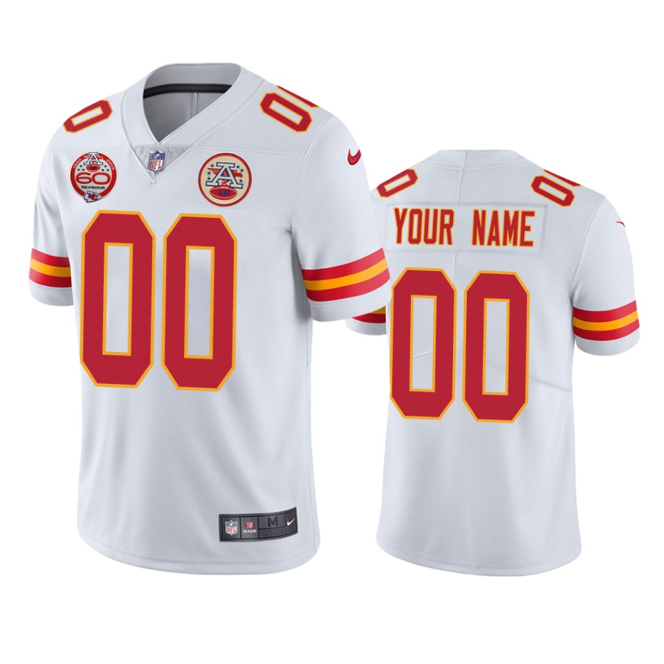 Kansas City Chiefs Custom White 60th Anniversary Vapor Limited Jersey - Cocomos