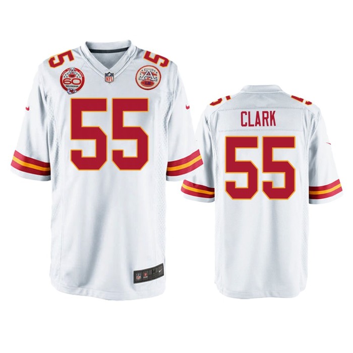 Kansas City Chiefs Frank Clark White 60th Anniversary Game Jersey - Cocomos