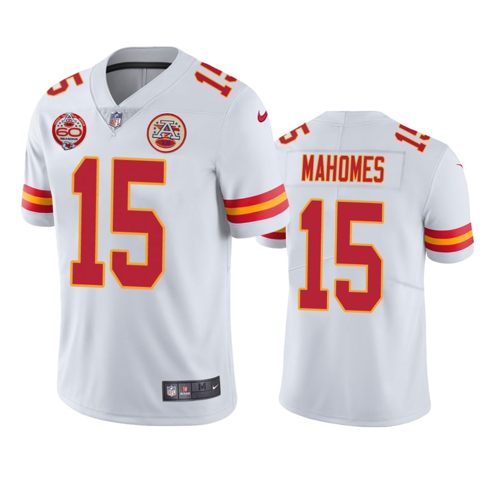 Kansas City Chiefs Patrick Mahomes White 60th Anniversary Vapor Limited Jersey - Cocomos