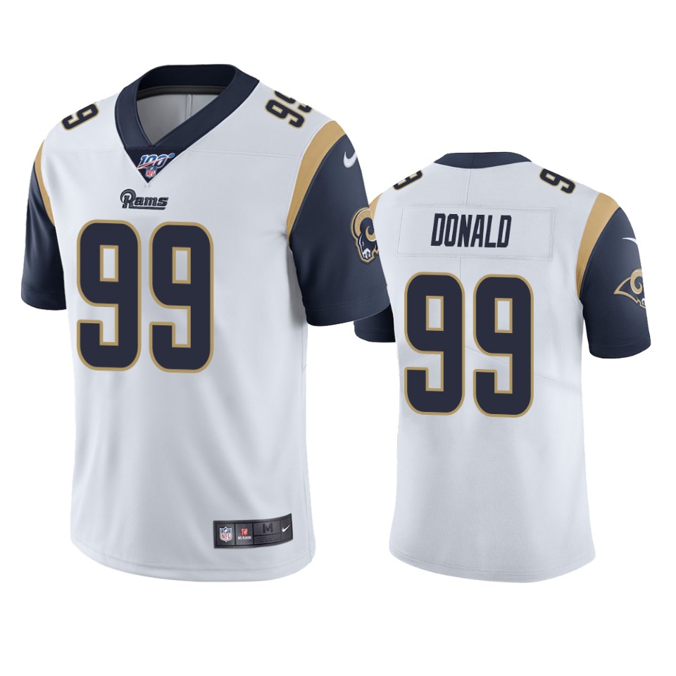 Los Angeles Rams Aaron Donald White 100th Season Vapor Limited Jersey - Cocomos