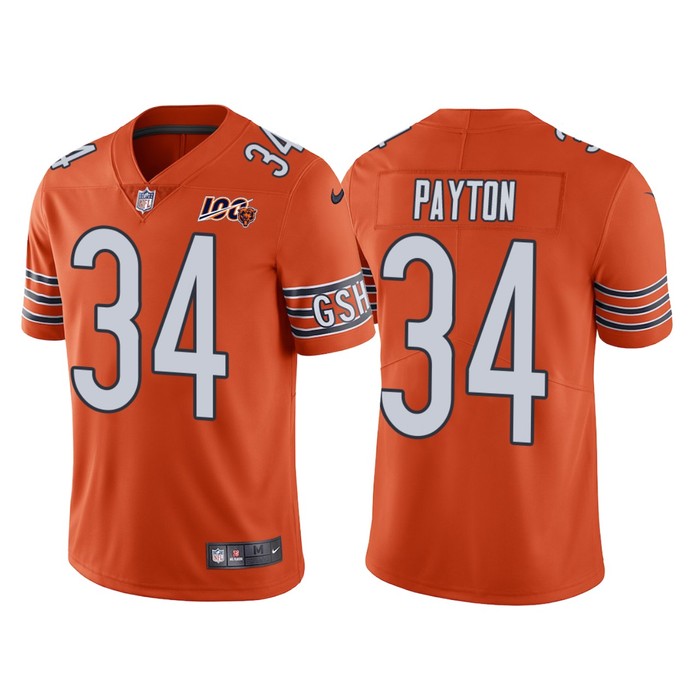 Men Chicago Bears 100th Anniversary Walter Payton Orange Vapor Limited Jersey