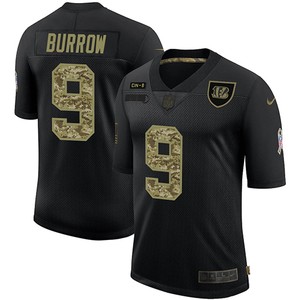 Mens Cincinnati Bengals #9 Joe Burrow 2020 Black Camo Salute To Service Limited Stitched Nfl Jersey - Cocomos