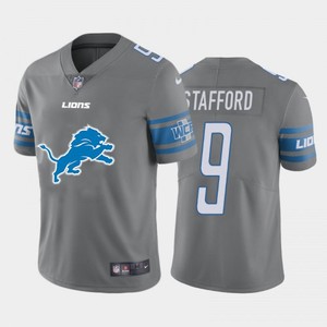 Mens Detroit Lions #9 Matthew Stafford Grey Team Big Logo Limited Stitched Nfl Jersey