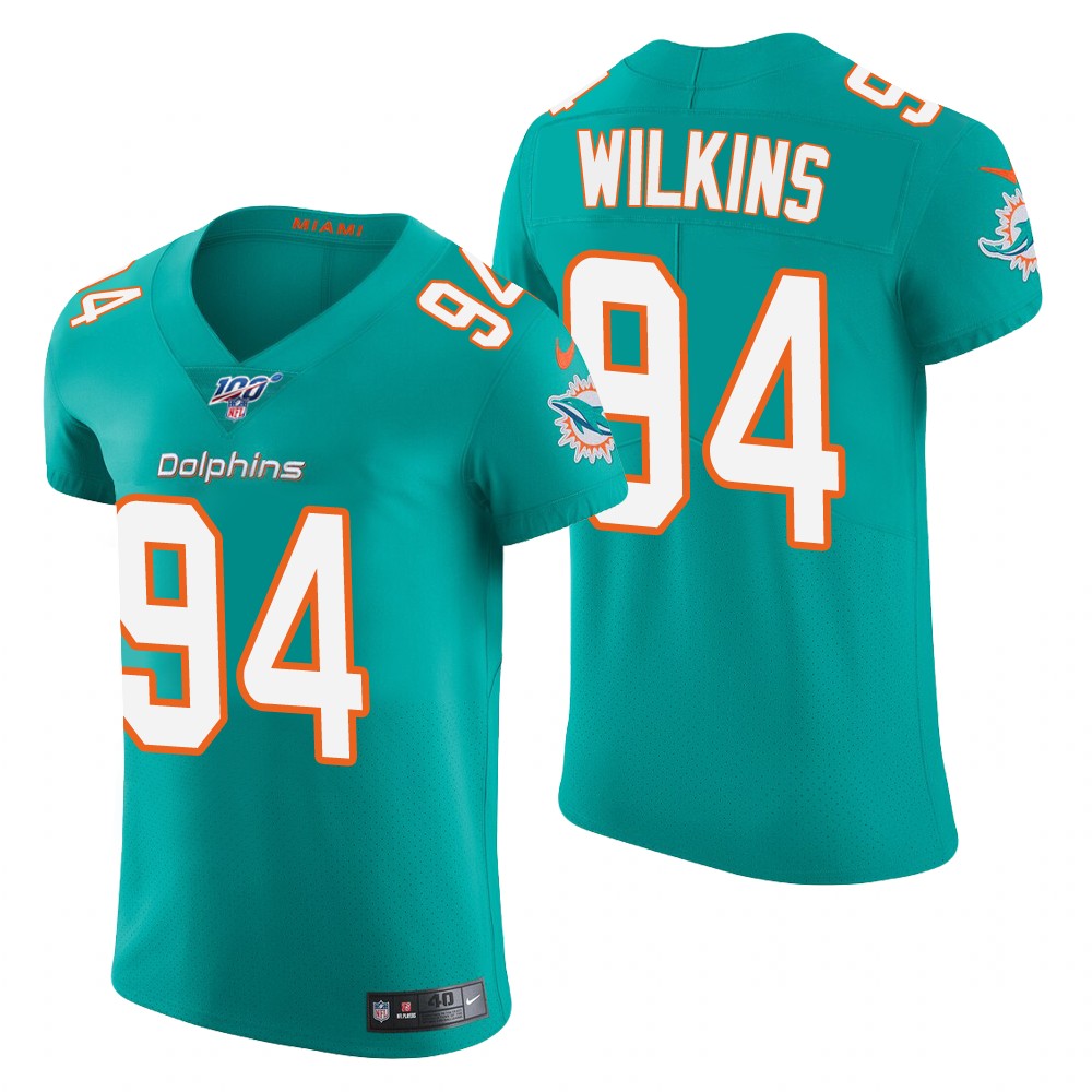 Miami Dolphins Christian Wilkins Aqua 100th Season Vapor Elite Jersey - Cocomos