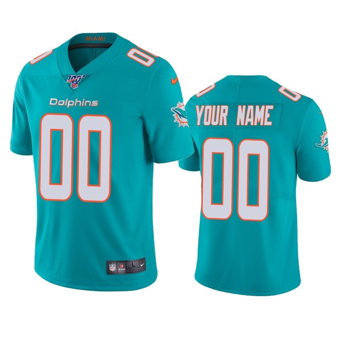 Miami Dolphins Custom Aqua 100th Season Vapor Limited Jersey