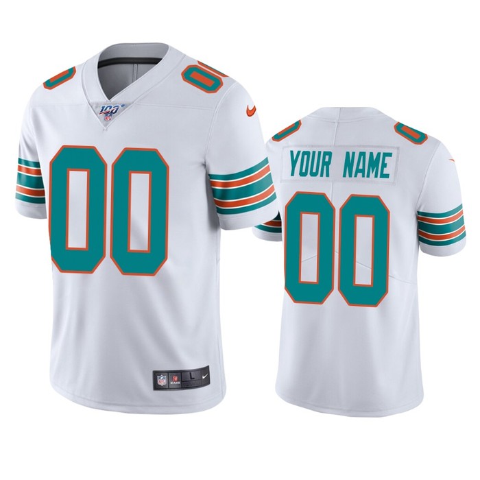 Miami Dolphins Custom White 100th Season Vapor Limited Jersey