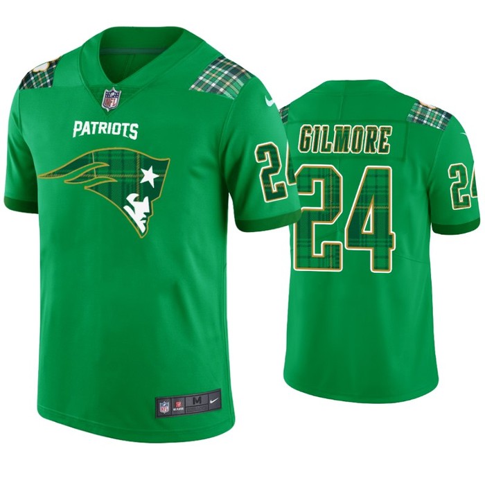 New England Patriots #24 Stephon Gilmore Jersey St. Patricks Day Kelly Green Lucky - Men