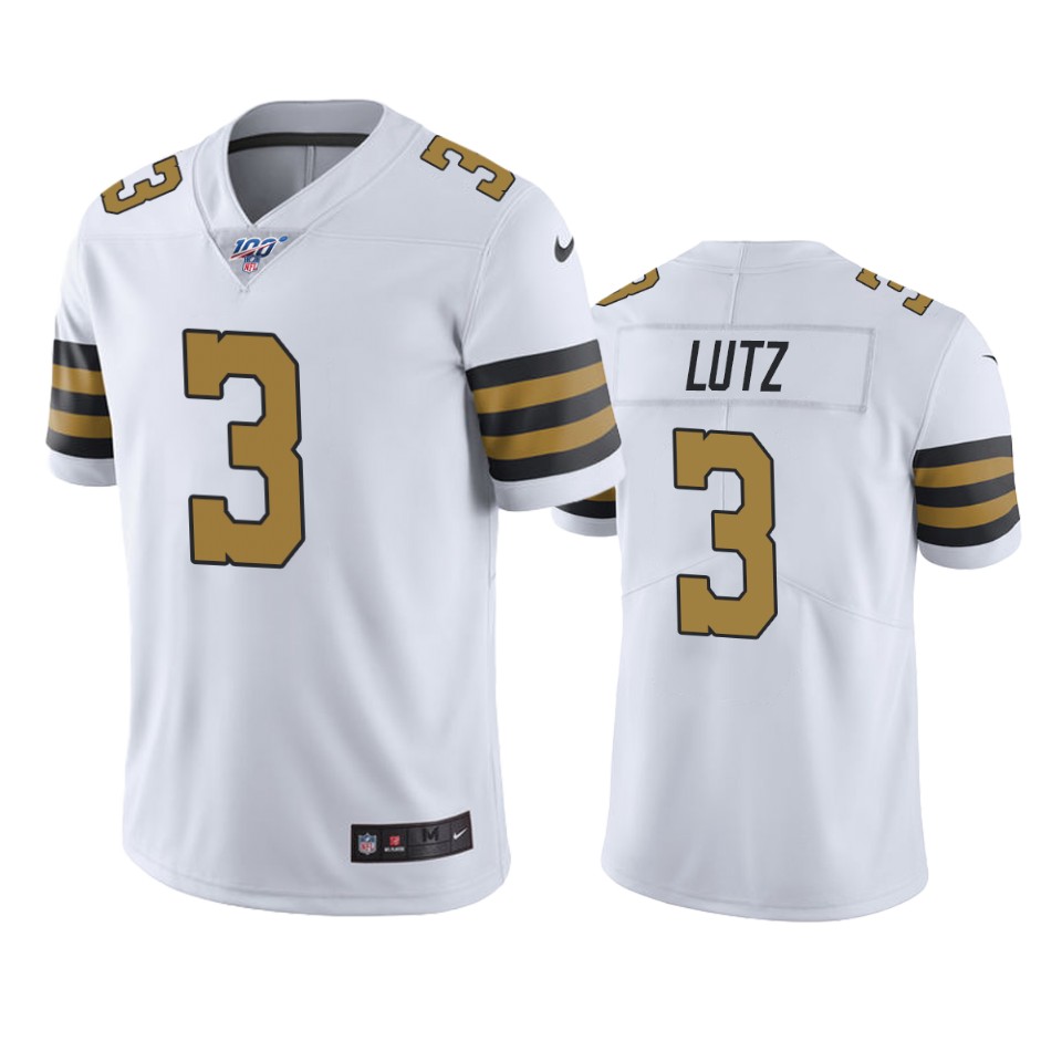 New Orleans Saints Wil Lutz White 100th Season Color Rush Jersey - Cocomos