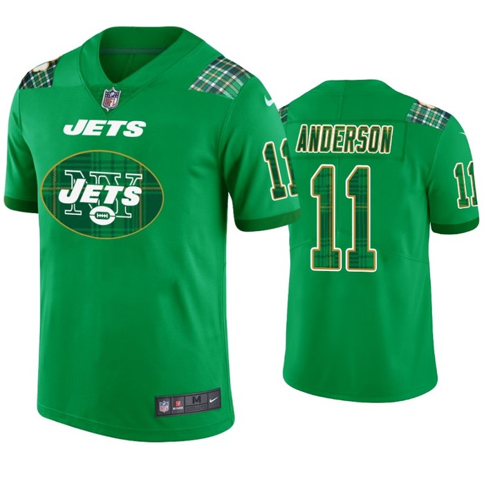 New York Jets #11 Robby Anderson Jersey St. Patricks Day Kelly Green Lucky - Men