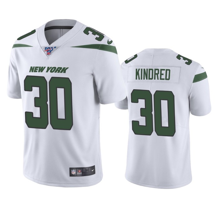 New York Jets Derrick Kindred White 100th Season Vapor Limited Jersey