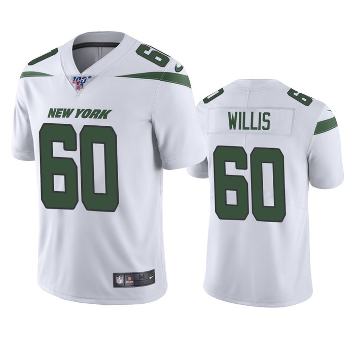 New York Jets Jordan Willis White 100th Season Vapor Limited Jersey