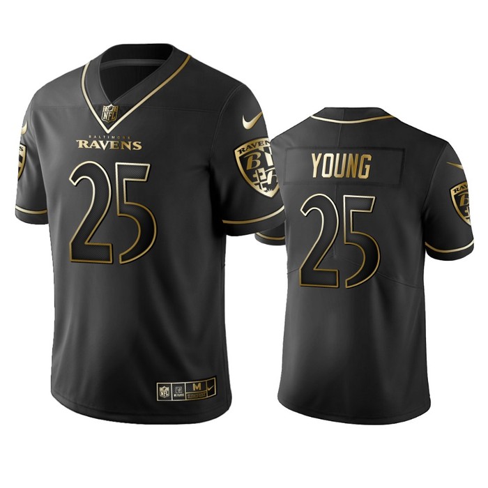 Nfl 100 Commercial Tavon Young Baltimore Ravens Black Golden Edition Vapor Untouchable Limited Jersey - Mens