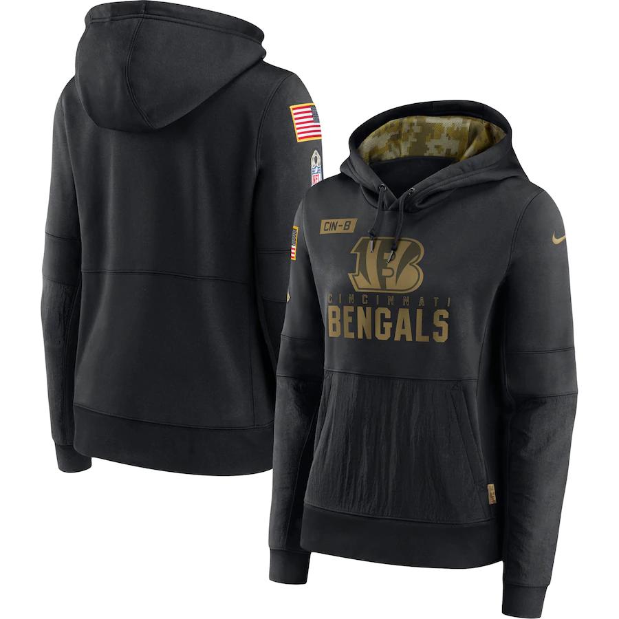 Nike Cincinnati Bengals Womens Black 2020 Salute To Service Performance Pullover Hoodie - Cocomos