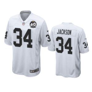 Oakland Raiders Bo Jackson White 60th Anniversary Game Jersey - Cocomos