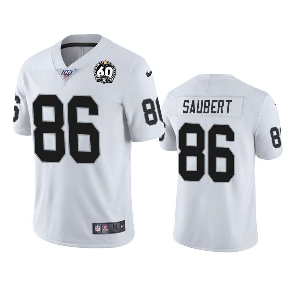 Oakland Raiders Eric Saubert White 60th Anniversary Vapor Limitd Jersey - Cocomos