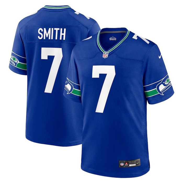 Seattle Seahawks #7 Geno Smith Throwback Player Game Jersey - Royal - Cocomos