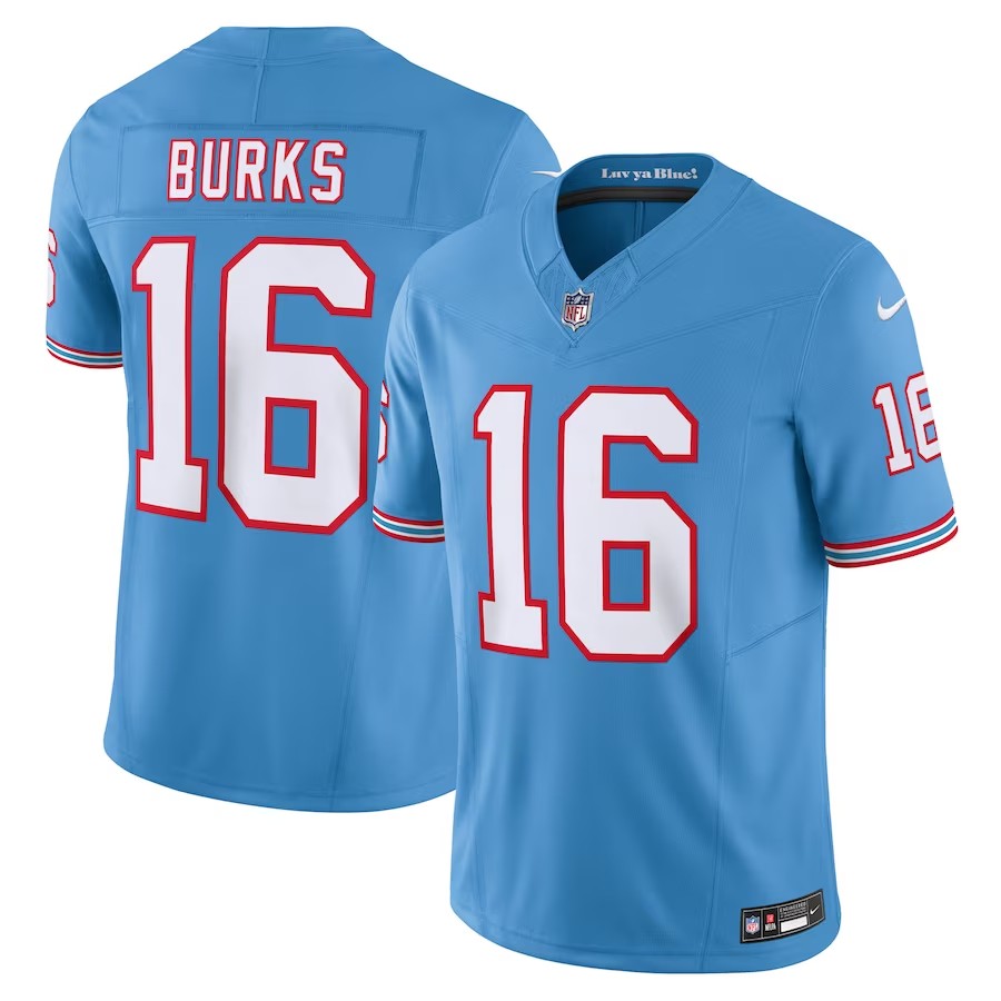 Tennessee Titans #16 Treylon Burks Nike Oilers Throwback Vapor Fuse Limited Jersey - Light Blue - Cocomos