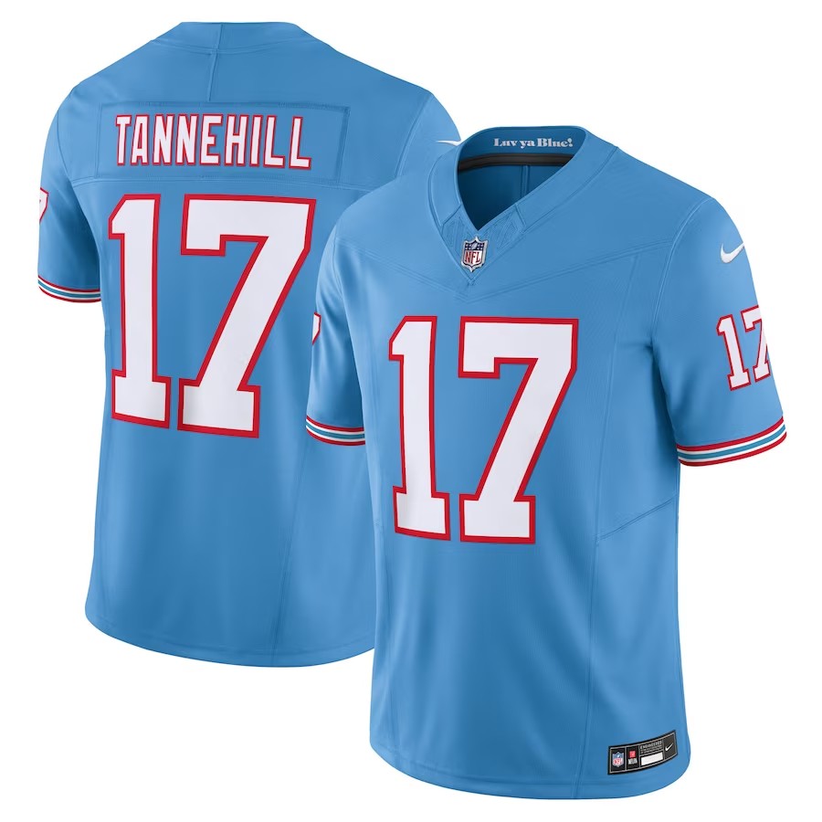 Tennessee Titans #17 Ryan Tannehill Oilers Throwback Vapor Fuse Limited Jersey - Light Blue - Cocomos