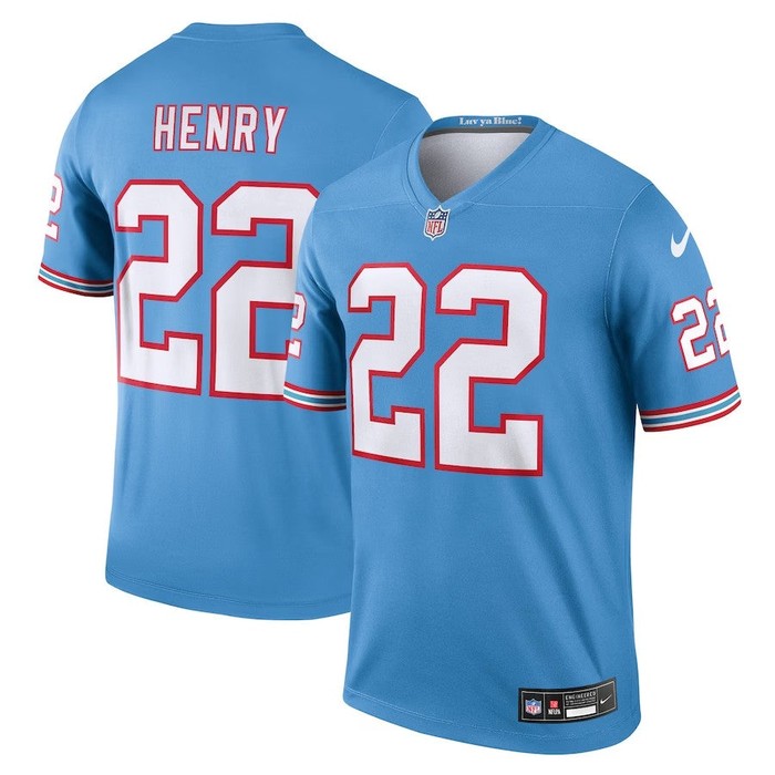 Tennessee Titans #22 Derrick Henry Oilers Throwback Legend Player Jersey - Light Blue - Cocomos