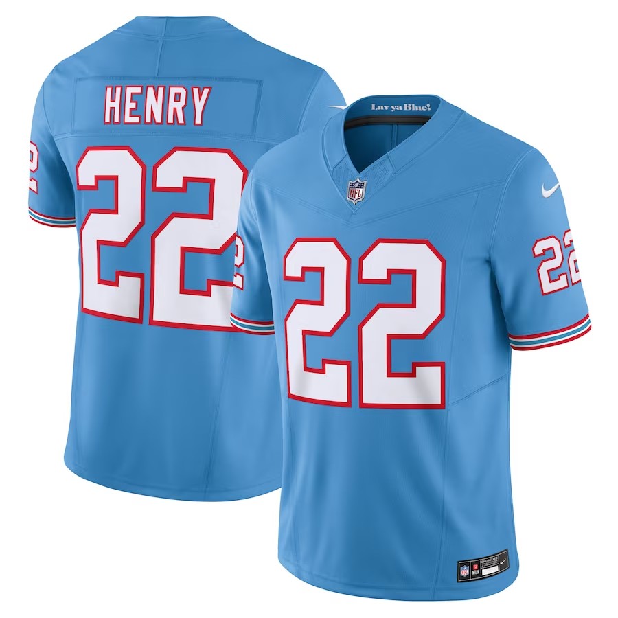 Tennessee Titans #22 Derrick Henry Oilers Throwback Vapor Fuse Limited Jersey - Light Blue - Cocomos