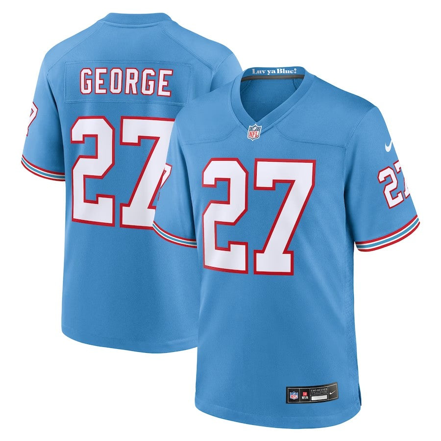 Tennessee Titans #27 Eddie George Oilers Throwback Retired Player Game Jersey - Light Blue - Cocomos