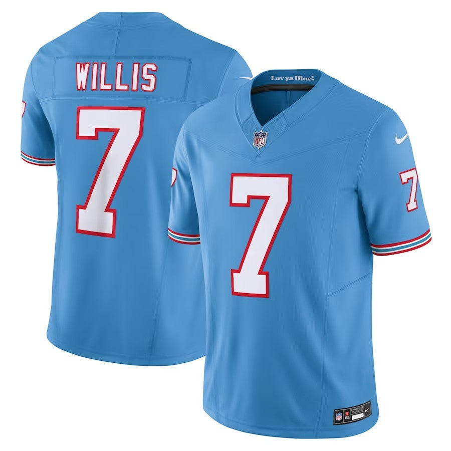 Tennessee Titans #7 Malik Willis Oilers Throwback Vapor Fuse Limited Jersey - Light Blue - Cocomos