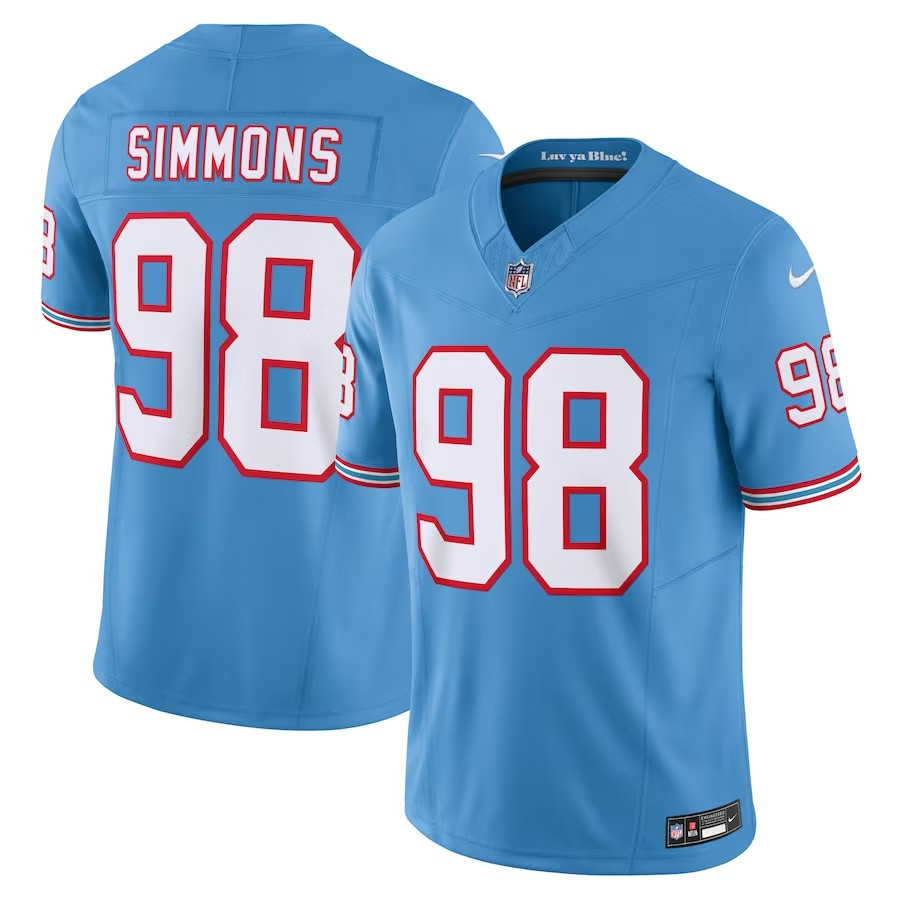 Tennessee Titans #98 Jeffery Simmons Oilers Throwback Vapor Fuse Limited Jersey - Light Blue - Cocomos