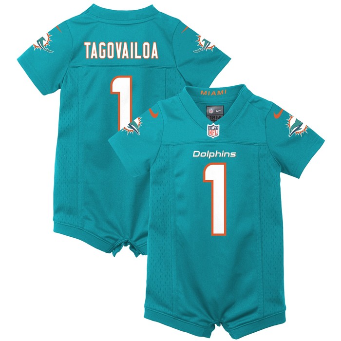 Tua Tagovailoa Miami Dolphins Newborn & Infant Game Romper Jersey - Aqua Nfl - Cocomos