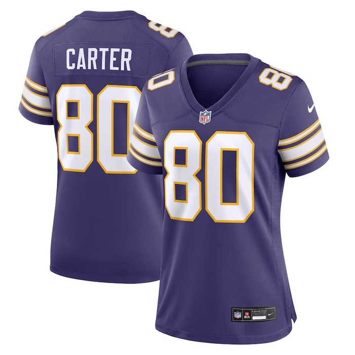 Women Minnesota Vikings #80 Chris Carter Classic Retired Player Game Jersey - Purple - Cocomos