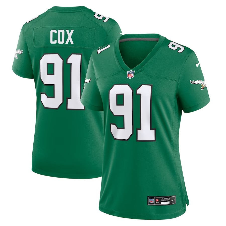 Women Philadelphia Eagles #91 Fletcher Cox Alternate Game Jersey - Kelly Green - Cocomos