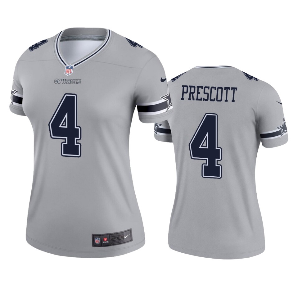 Womens Dallas Cowboys Dak Prescott Silver Inverted Legend Jersey - Cocomos