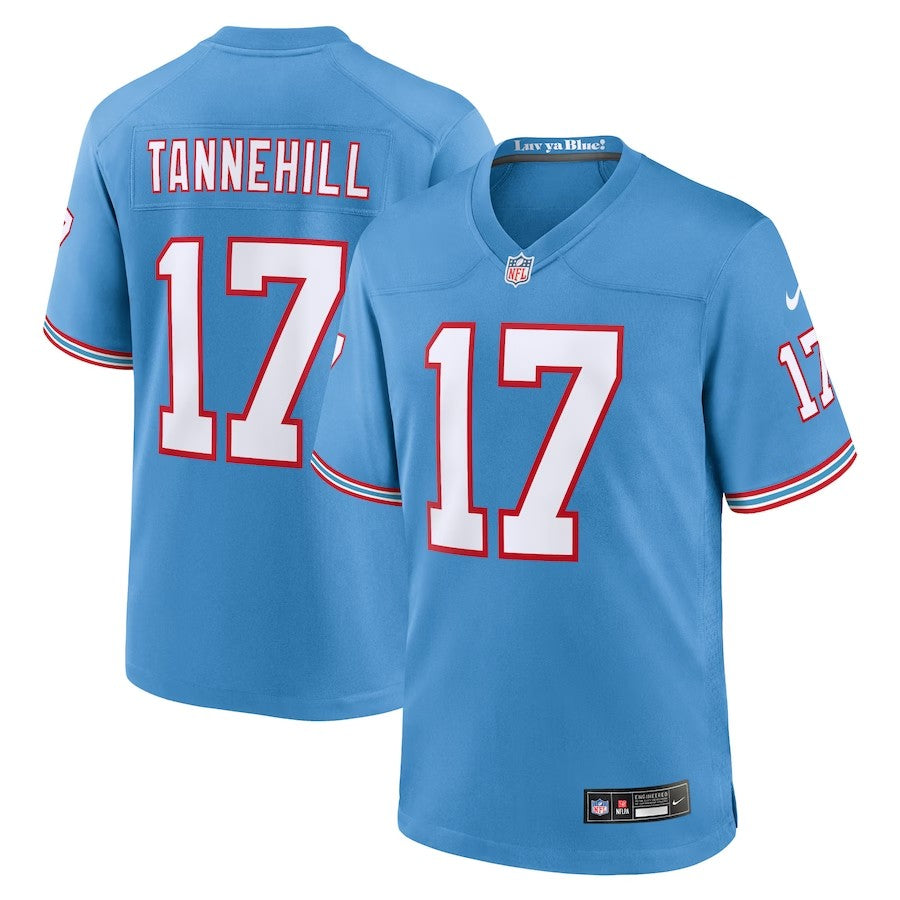 Youth Tennessee Titans #17 Ryan Tannehill Oilers Throwback Player Game Jersey - Light Blue - Cocomos