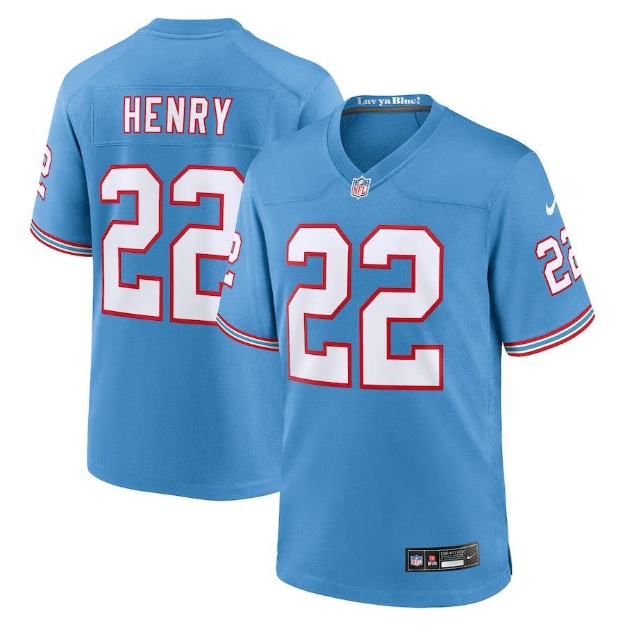 Youth Tennessee Titans #22 Derrick Henry Oilers Throwback Player Game Jersey - Light Blue - Cocomos