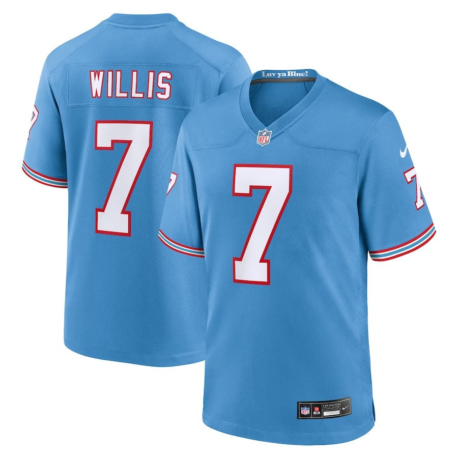 Youth Tennessee Titans #7 Malik Willis Oilers Throwback Player Game Jersey - Light Blue - Cocomos