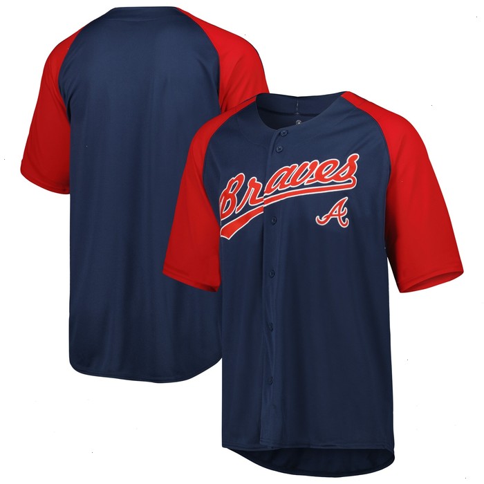 Atlanta Braves Stitches Button-Down Raglan Fashion Jersey - Navy