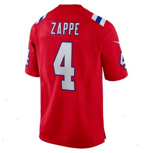 Bailey Zappe New England Patriots Nike Alternate Game Player Jersey - Red