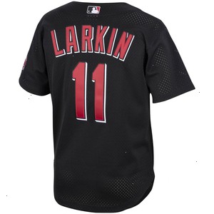 Barry Larkin Cincinnati Reds Mitchell & Ness Cooperstown Collection Mesh Batting Practice Button-Up Jersey - Black