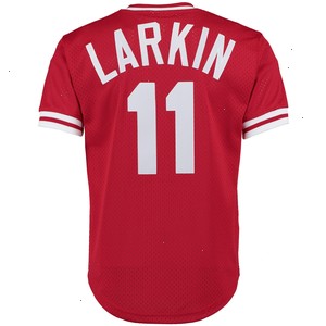 Barry Larkin Cincinnati Reds Mitchell & Ness Cooperstown Collection Mesh Batting Practice Button-Up Jersey - Red