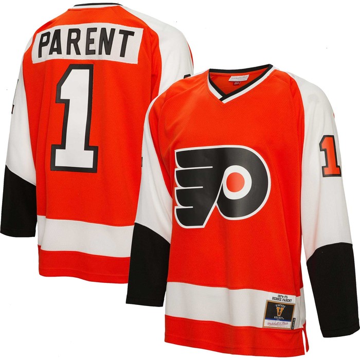 Bernie Parent Philadelphia Flyers Mitchell & Ness 1974/75 Blue Line Player Jersey - Orange