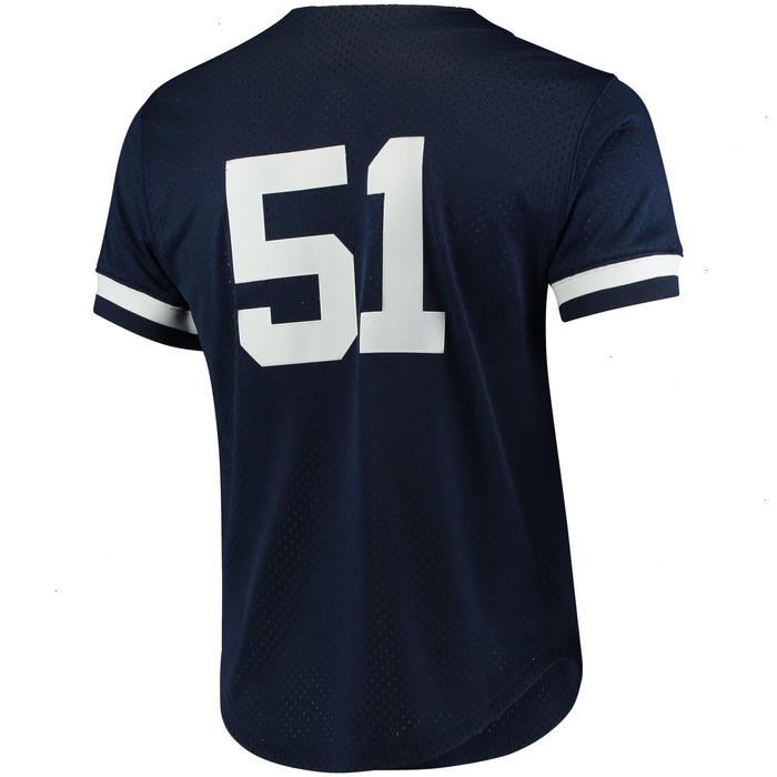 Bernie Williams New York Yankees Mitchell & Ness Cooperstown Collection Mesh Batting Practice Button-Up Jersey - Navy