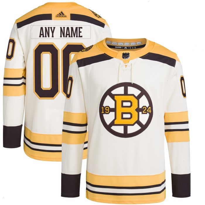 Boston Bruins adidas 100th Anniversary Primegreen Authentic Custom Jersey - Cream